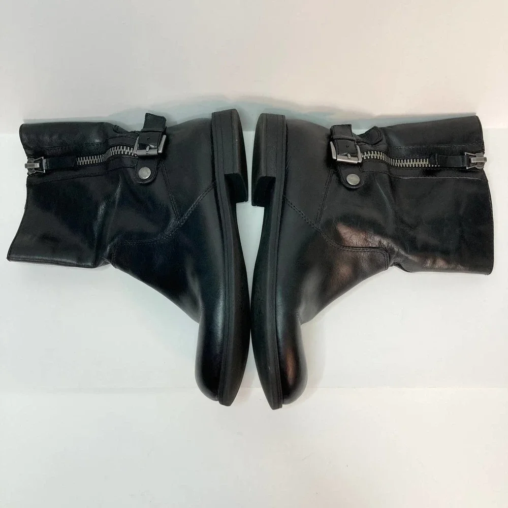 Nine West Black Leather Moto Style Biker Boots Women's Size 8M Buckle Zipper - Picture 14 of 16